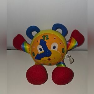 Vintage JOLLY TOYS RAINBOW STRIPE CLOCK STUFFED PLUSH Infant TOY RATTLE 1995